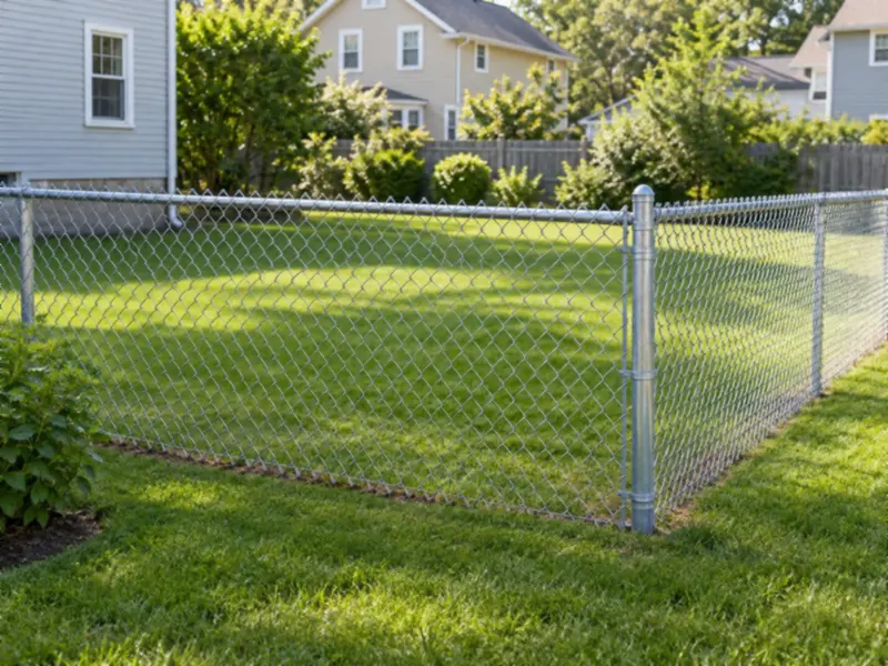 Galvanized chain link fence around a residential backyard in Massachusetts